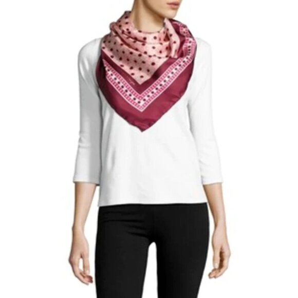 Kate Spade Silk Scarf Square Floral Pink Dots Moroccan Tile Womens Lightweight - Picture 6 of 7